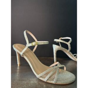 Stuart Weitzman Stiletto Heel Sandal 10.5 Strappy Wedding Sexy Glam Gold Starla